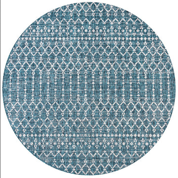 Ourika Moroccan Geometric Textured Weave Indoor/outdoor Round Rug